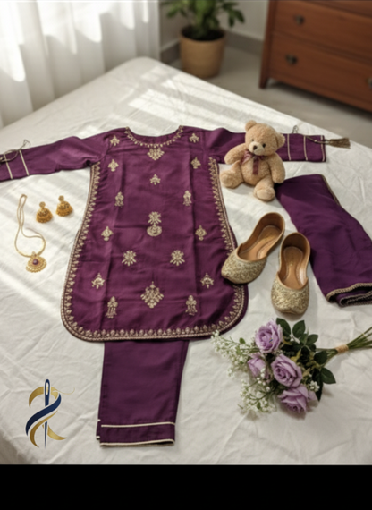 Elegant Purple Embroidered 3-Piece Suit – Perfect for Winter - Ready to wear