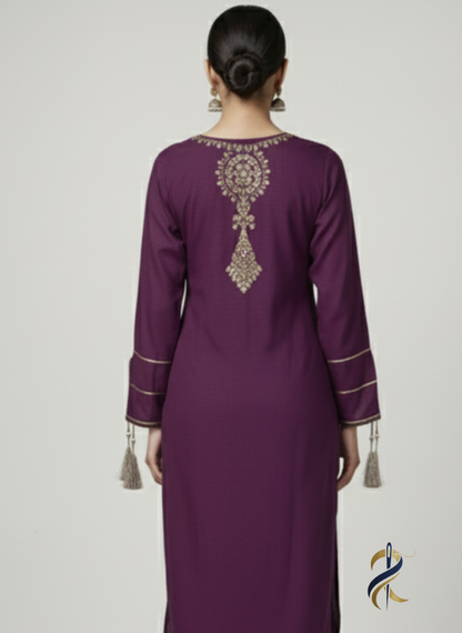 Elegant Purple Embroidered 3-Piece Suit – Perfect for Winter - Ready to wear